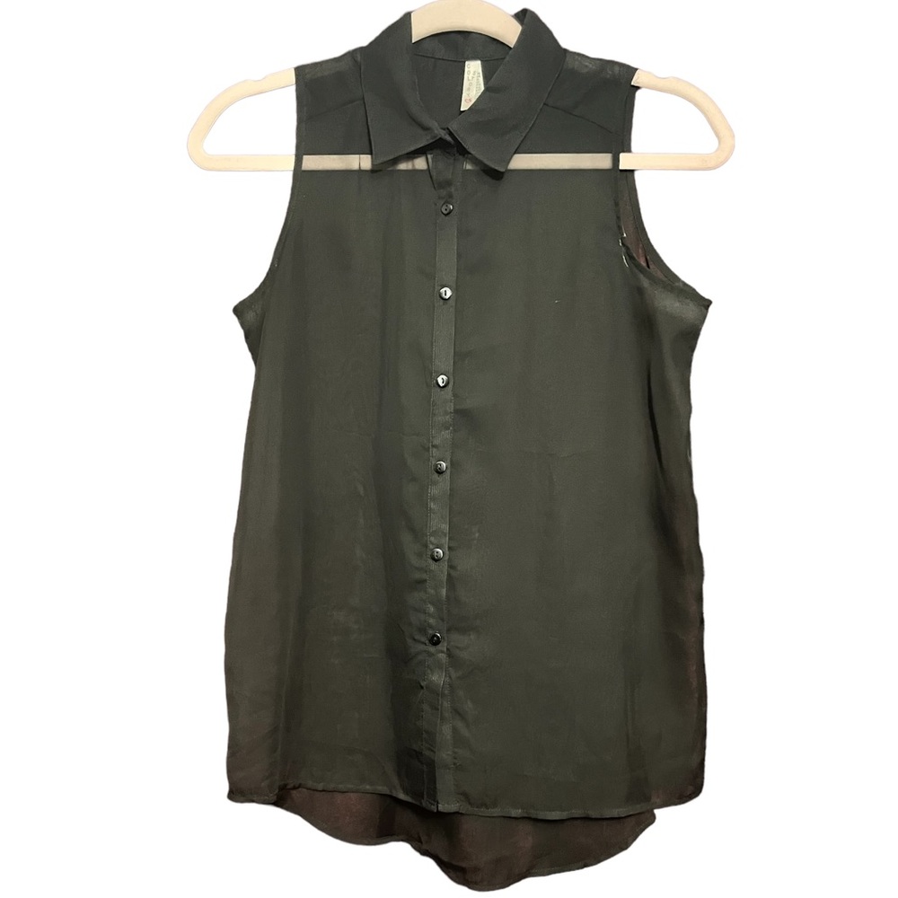 Collared Black Sheer Button Up Tank